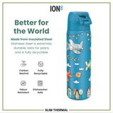ION8 Leak Proof Slim Thermal Water Bottle, Insulated Steel, Airplanes, 500ml (17oz)