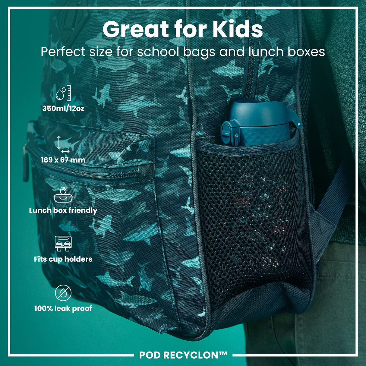ION8 Leak Proof Kids Water Bottle, Recyclon, Rescue Vehicles, 350ml (12oz)