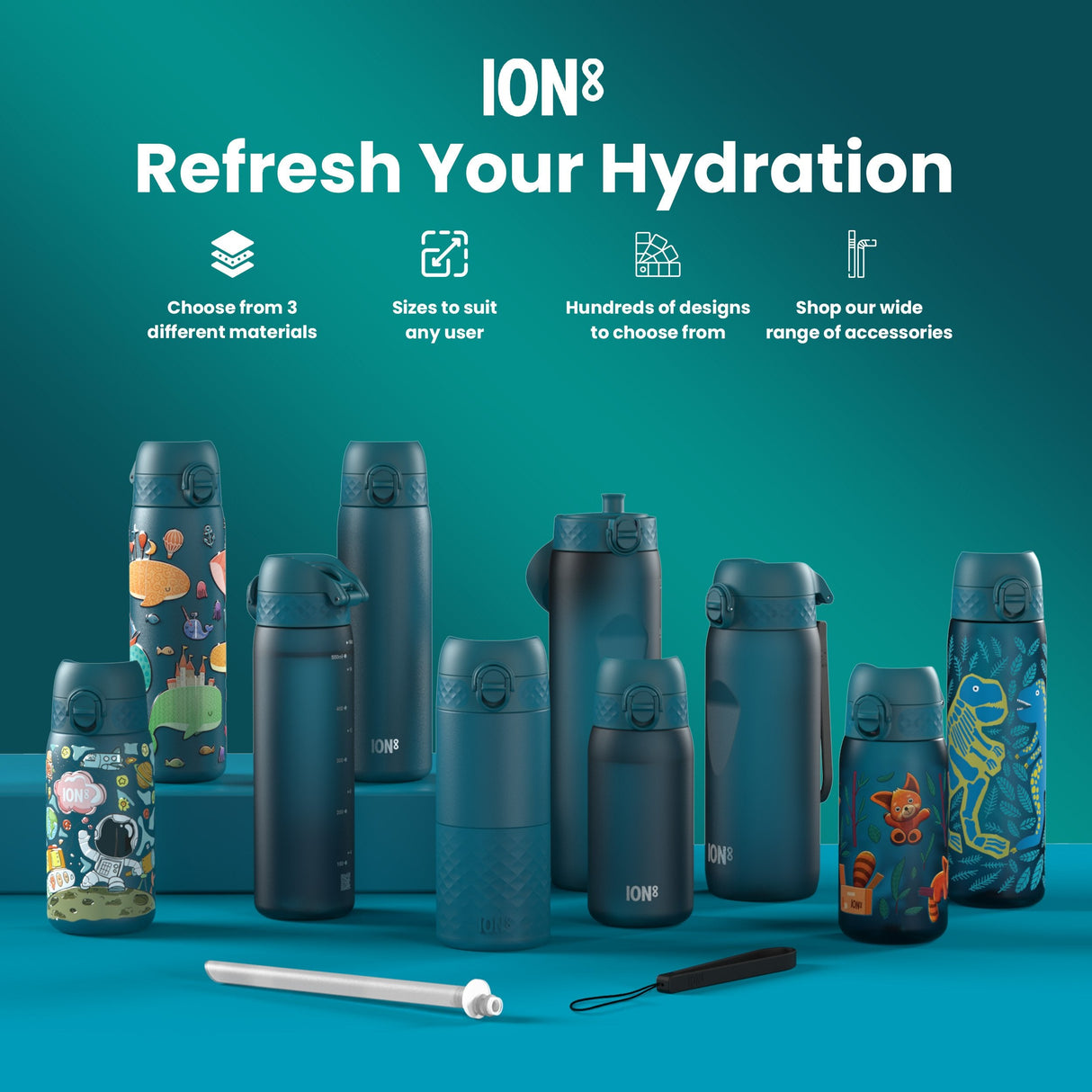 ION8 Leak Proof Kids Water Bottle, Recyclon, Rescue Vehicles, 350ml (12oz)