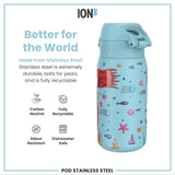 ION8 Leak Proof Kids Water Bottle, Stainless Steel, Mermaids, 400ml (13oz)