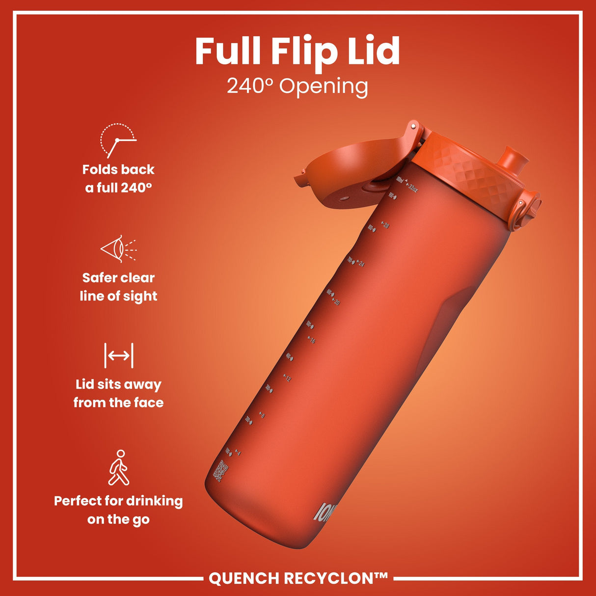 ION8 Leak Proof 1 litre Water Bottle, Recyclon, Hearty Orange, 1L
