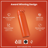 ION8 Leak Proof Slim Water Bottle, Stainless Steel, Hearty Orange, 600ml (20oz)