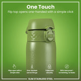 ION8 Leak Proof Slim Water Bottle, Stainless Steel, Khaki Green, 600ml (20oz)