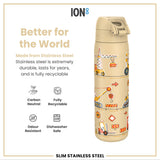 ION8 Leak Proof Slim Water Bottle, Stainless Steel, Diggers, 600ml (20oz)