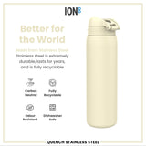 ION8 Leak Proof 1 Litre Water Bottle, Stainless Steel, Creamy White, 1L