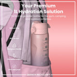 ION8 Leak Proof Water Bottle with Times to Drink, Recyclon, Purple & Rose, 1L