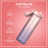 ION8 Leak Proof Water Bottle with Times to Drink, Recyclon, Purple & Rose, 1L