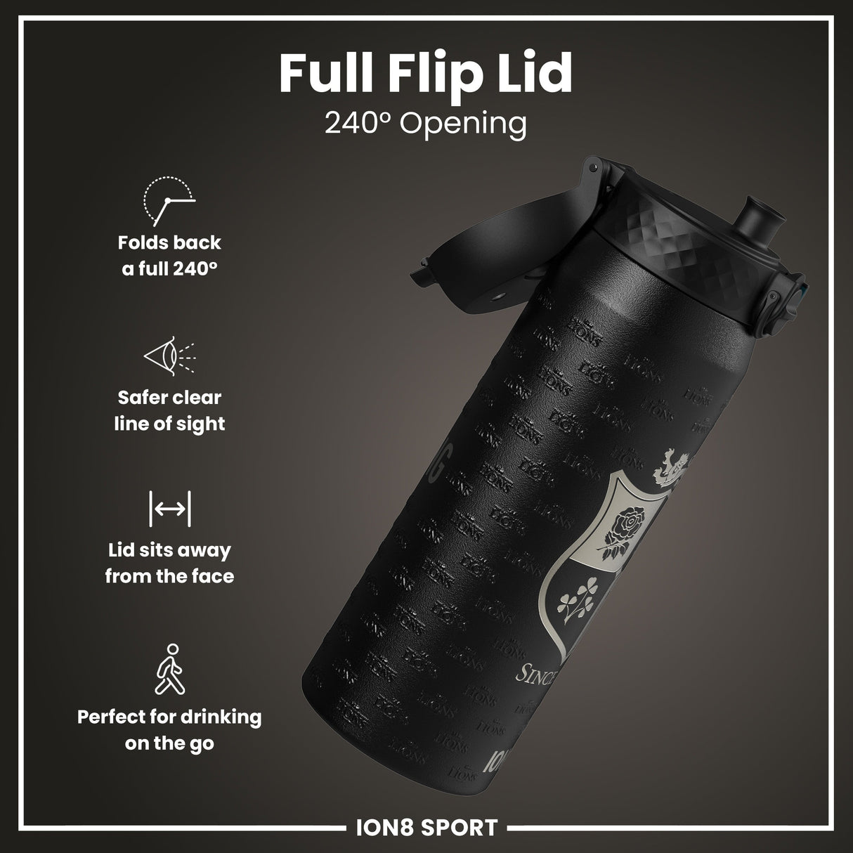 Lions X ION8 Insulated Steel Water Bottle, Nothing Like The Lions, 750ml (24oz)