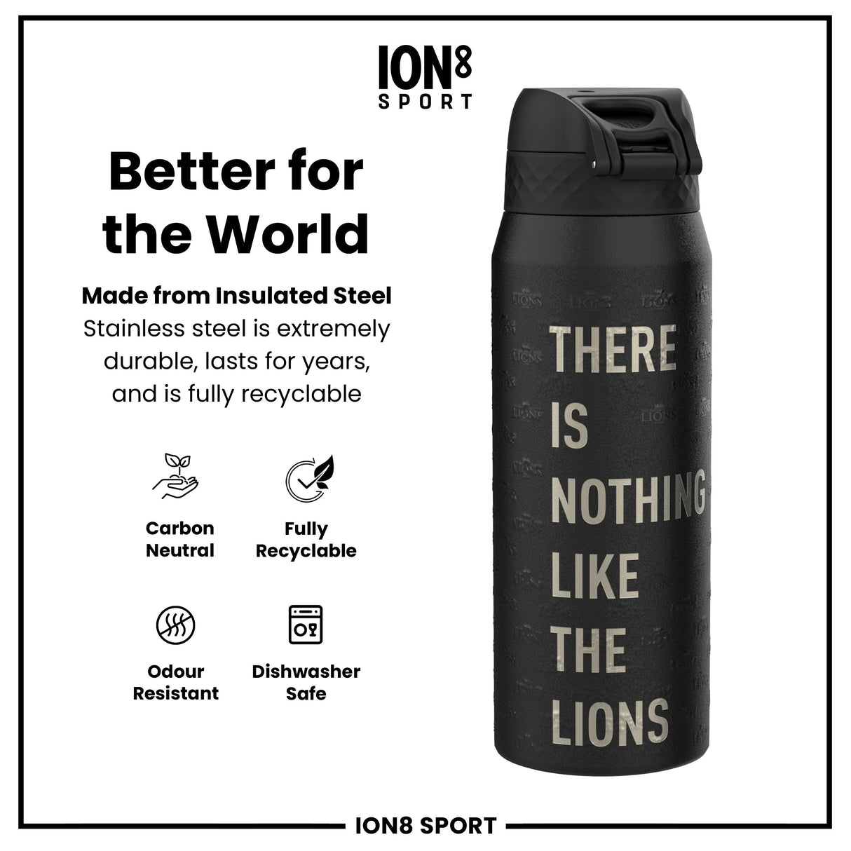 Lions X ION8 Insulated Steel Water Bottle, Nothing Like The Lions, 750ml (24oz)