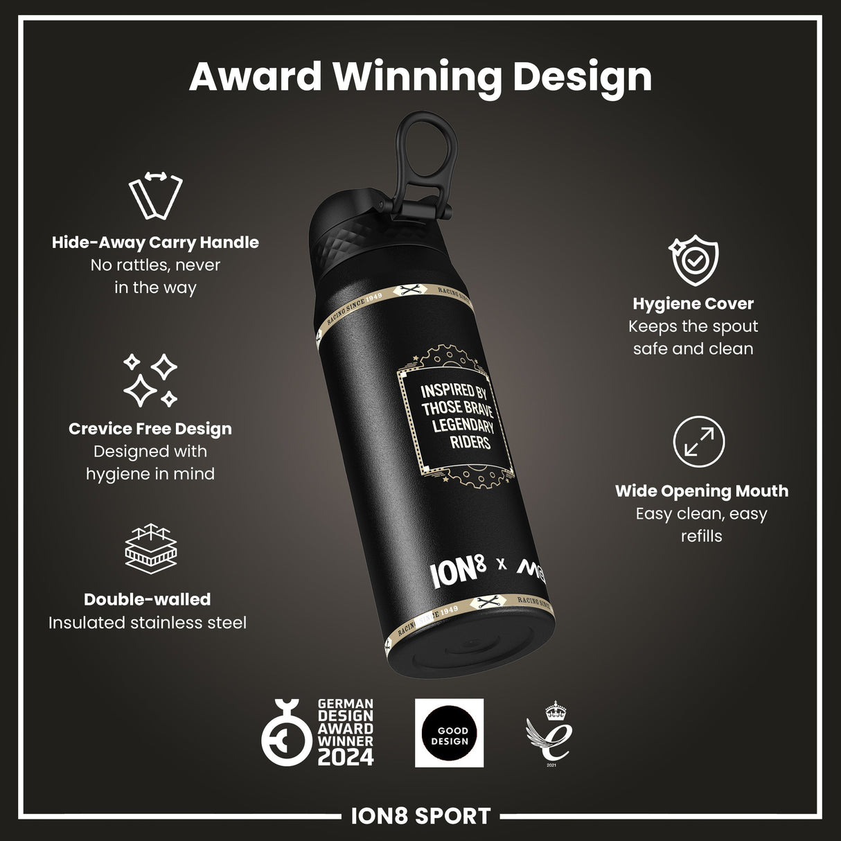 MotoGP x ION8 Insulated Steel Water Bottle, MotoGP Speed, 750ml (24oz)