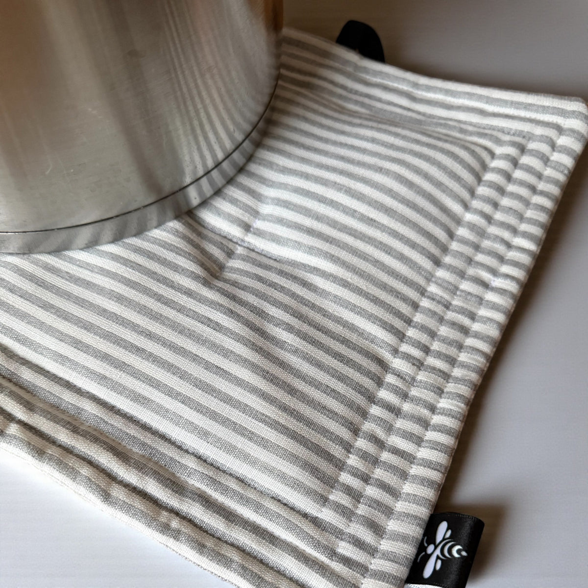Lou-bees Linen Grey Striped Pot Holder