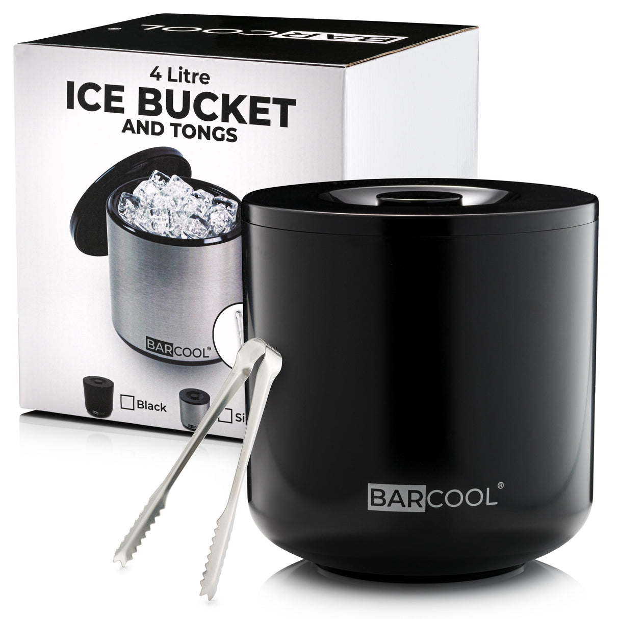 Subcold Barcool 4L Round Ice Bucket with Lid & Tongs - Black/Silver