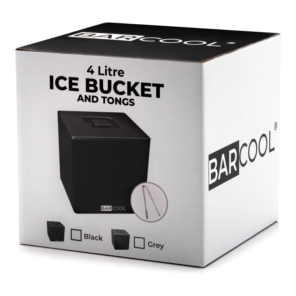 Suncold Barcool 4L Square Ice Bucket with Lid & Tongs - Black