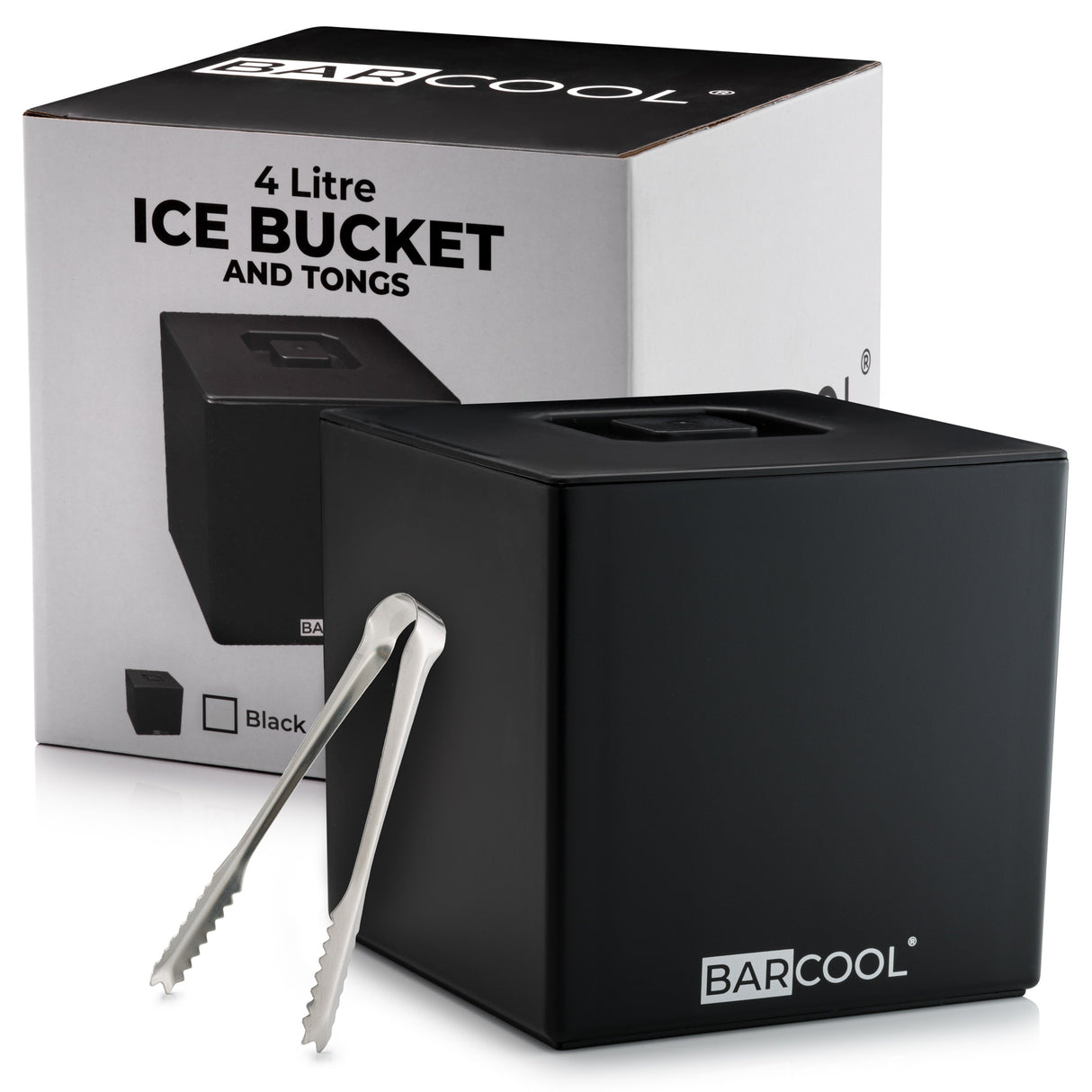 Suncold Barcool 4L Square Ice Bucket with Lid & Tongs - Black