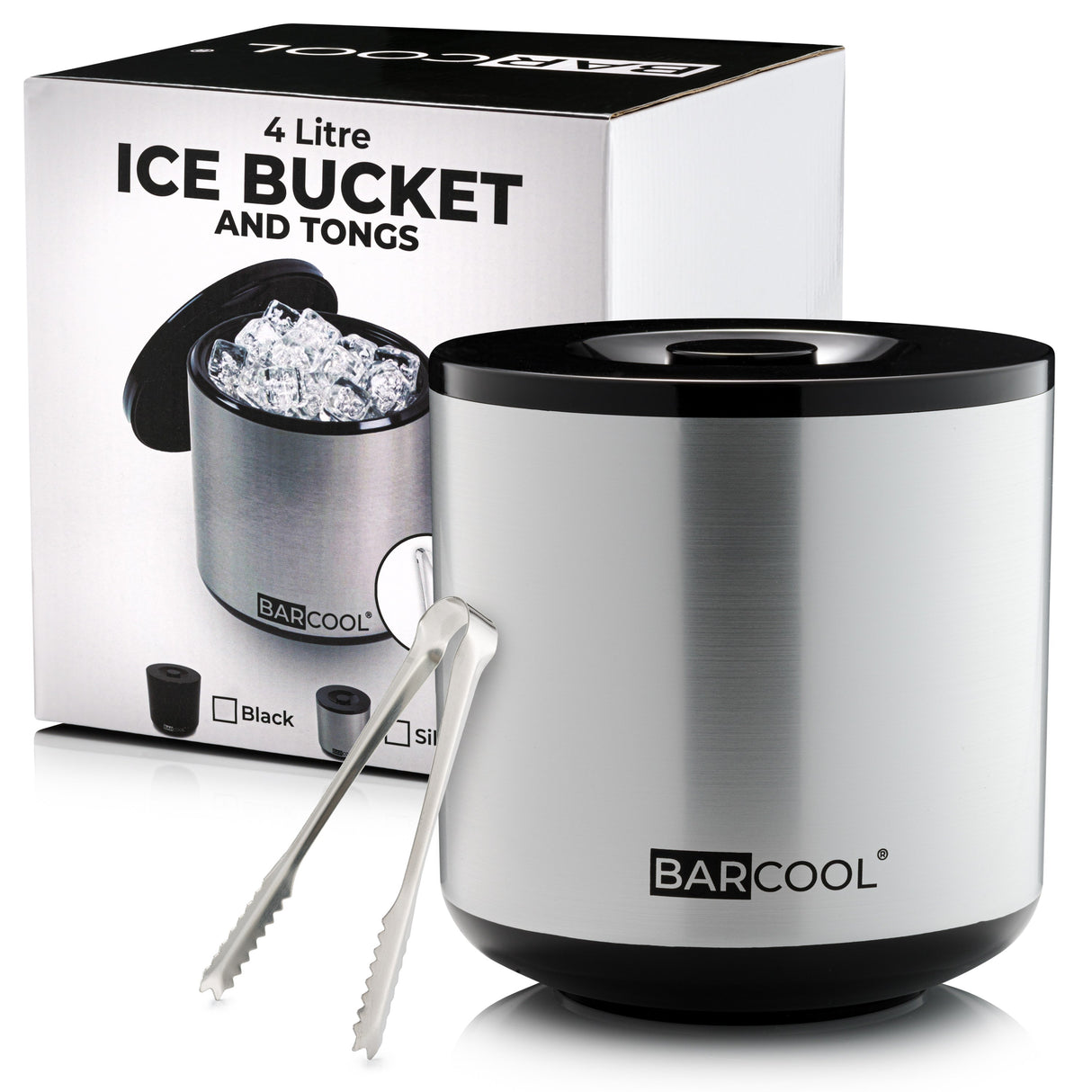 Subcold Barcool 4L Round Ice Bucket with Lid & Tongs - Silver