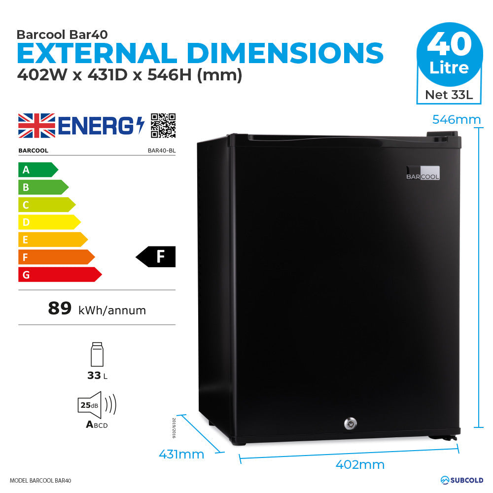 Subcold Barcool BAR40 LED Mini Bar Fridge | 40L
