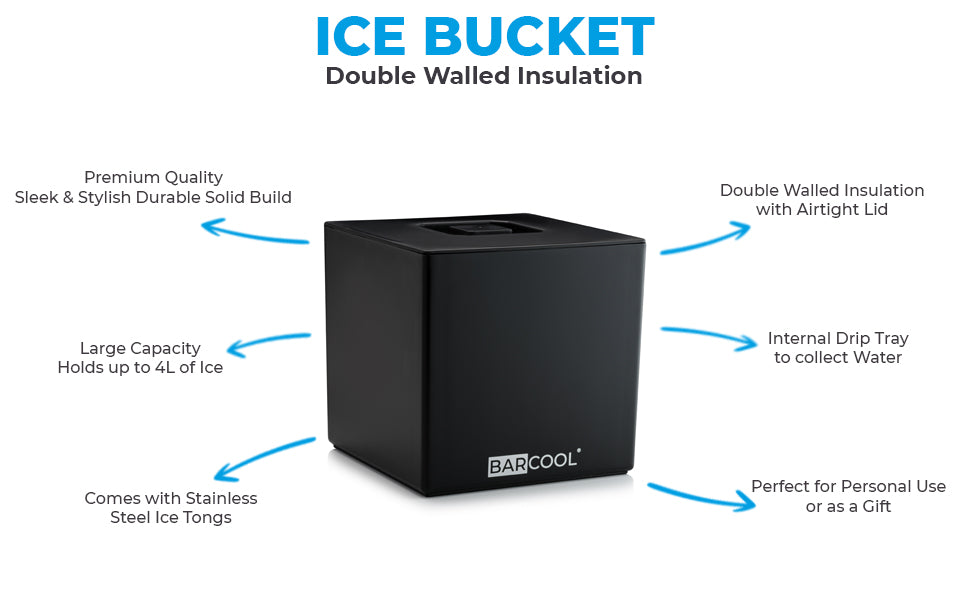Suncold Barcool 4L Square Ice Bucket with Lid & Tongs - Black