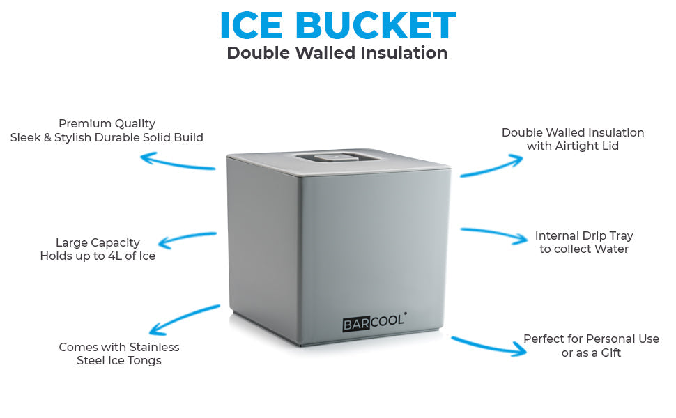 Subcold Barcool 4L Square Grey Ice Bucket with Lid & Tongs