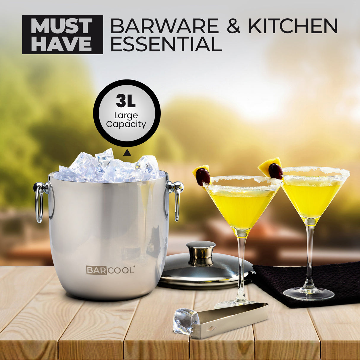 Subcold Barcool 3L Stainless Steel Ice Bucket with Lid & Tongs