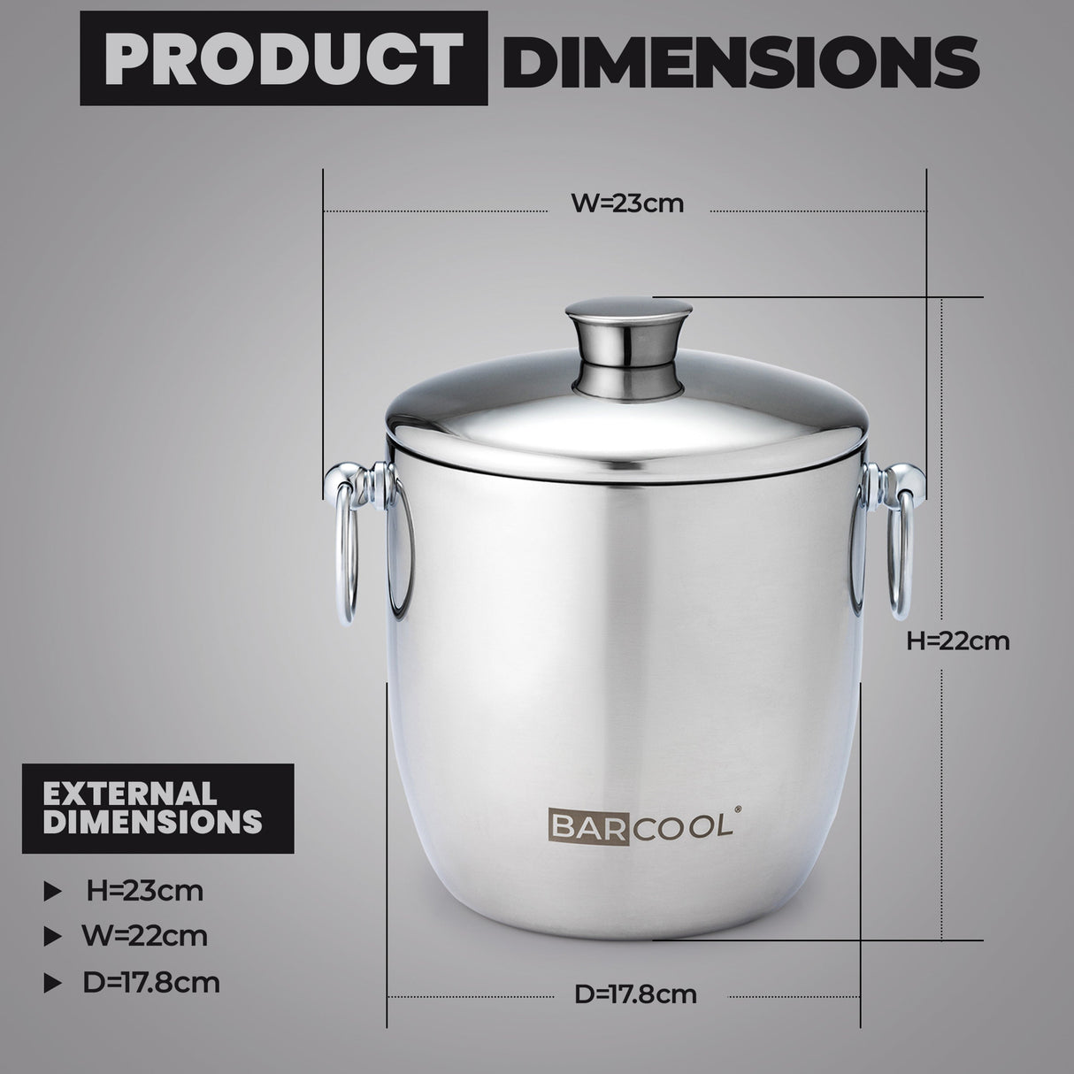 Subcold Barcool 3L Stainless Steel Ice Bucket with Lid & Tongs