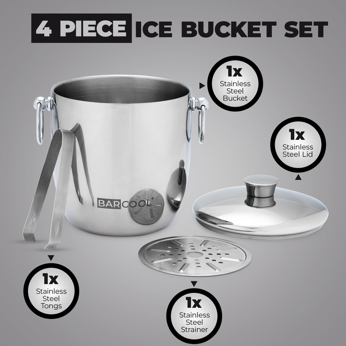 Subcold Barcool 3L Stainless Steel Ice Bucket with Lid & Tongs
