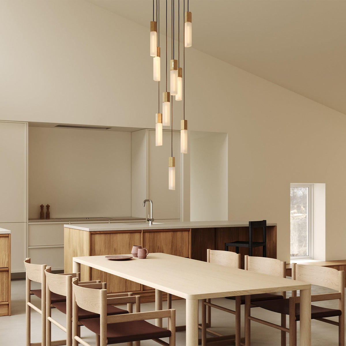 Tala Basalt Nine Pendant Light in Brass