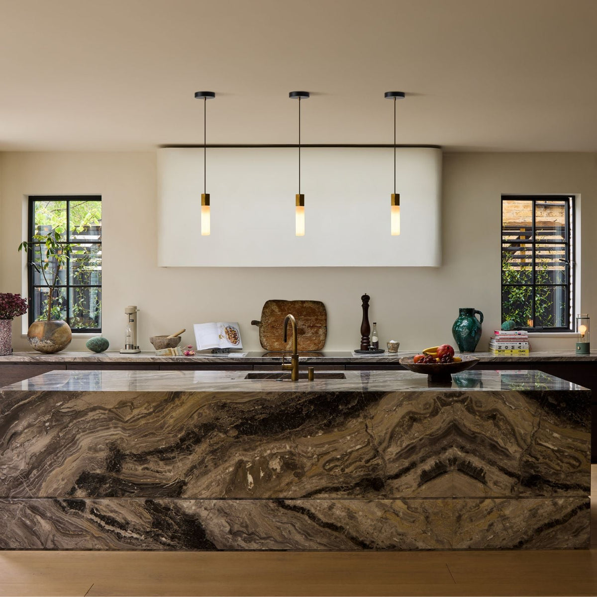 Tala Basalt Single Pendant in Brass