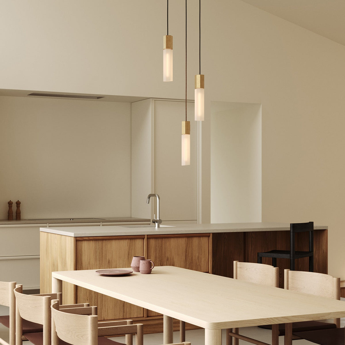 Tala Basalt Triple Pendant Light in Brass