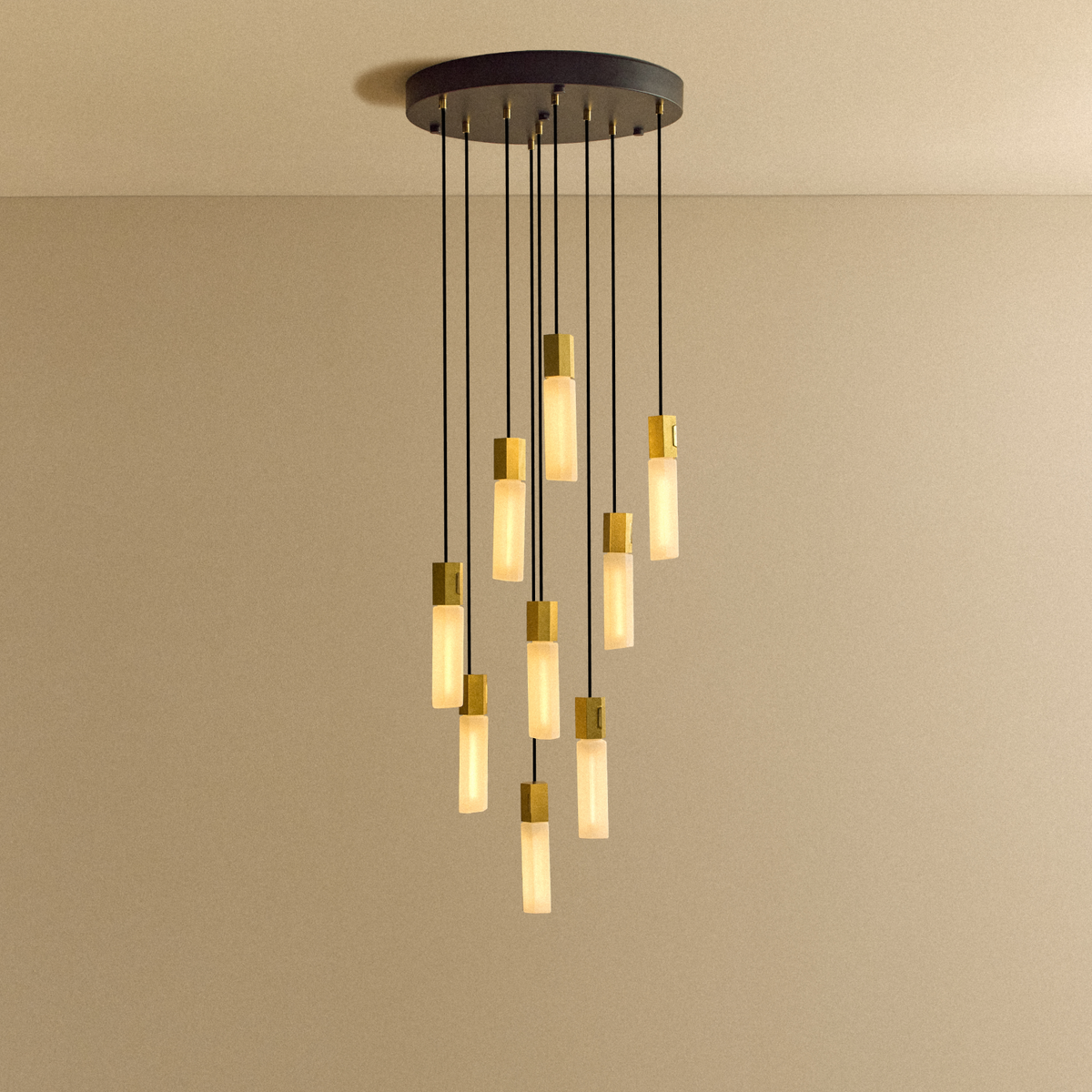 Tala Basalt Nine Pendant Light in Brass