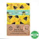 Honey Bee Good Bee Happy Beeswax Wraps - Set of 3