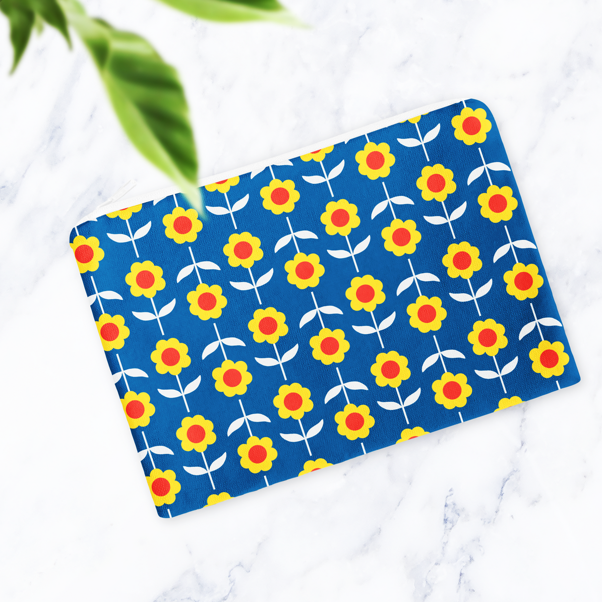 Shadowbright Retro Blue and Yellow Floral Make Up Bag - 24cm x 19cm