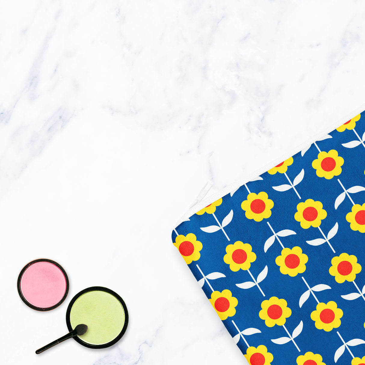 Shadowbright Retro Blue and Yellow Floral Make Up Bag - 24cm x 19cm