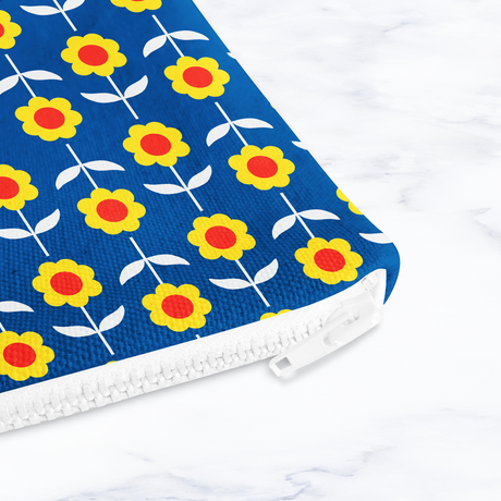 Shadowbright Retro Blue and Yellow Floral Make Up Bag - 24cm x 19cm