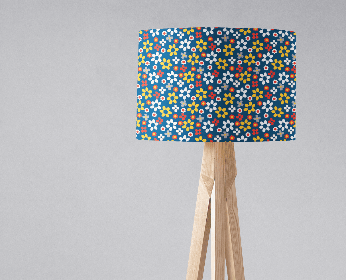Shadowbright Blue, White and Yellow Floral Retro Lampshade