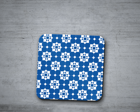 Shadowbright Blue and White Geometric Tiles Design Coaster, Table Decor