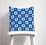 Shadowbright Blue and White Geometric Tiles Design Cushion, Throw Pillow