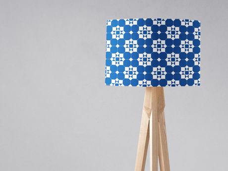 Shadowbright Blue and White Geometric Tiles Design Lampshade, Ceiling or Table