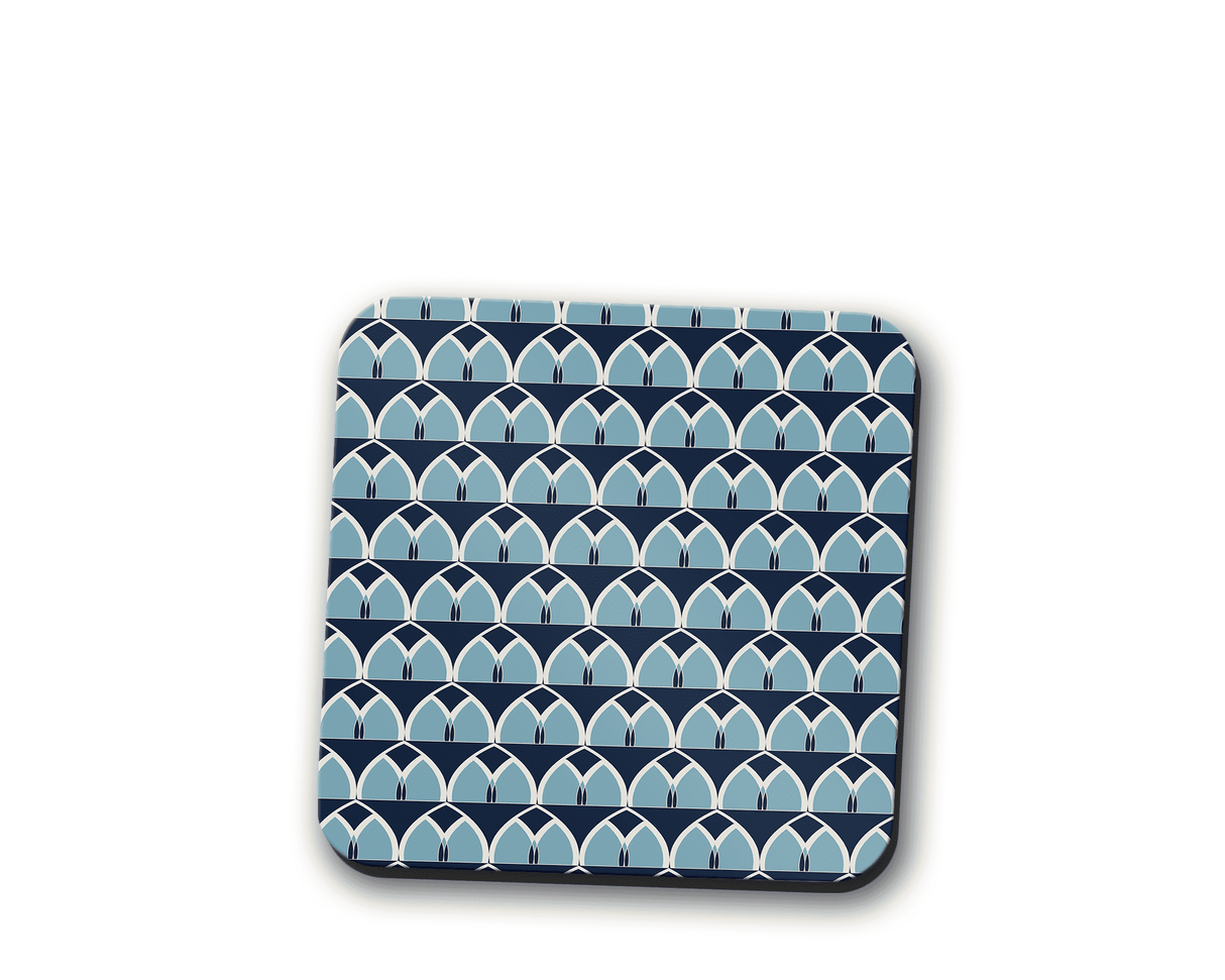 Shadowbright Blue Geometric Arches Design Coaster - 9cm x 9cm