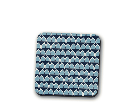 Shadowbright Blue Geometric Arches Design Coaster - 9cm x 9cm