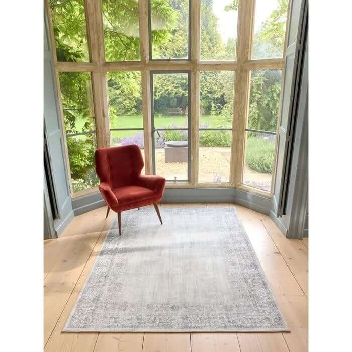Eco-Washable Grey Rug Bordered Design by The Rugs