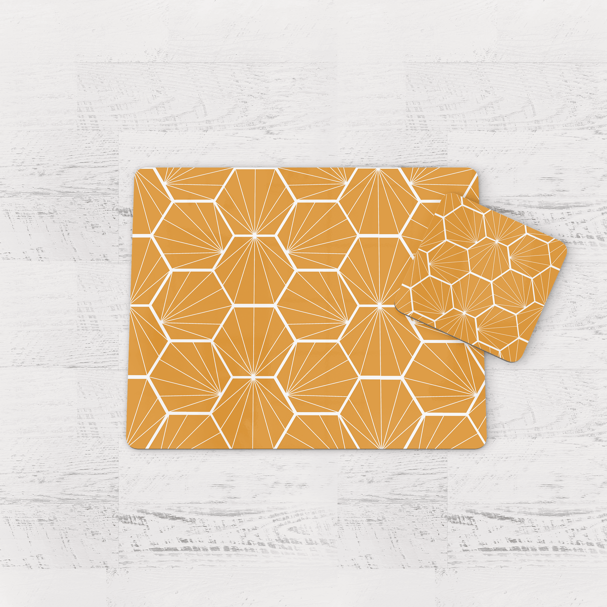Shadowbright Butter Yellow Geometric Hexagons Placemats, Set of 4/6