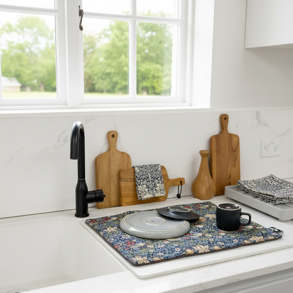 Lou-bees Strawberry Thief Blue Dish Drying Mat