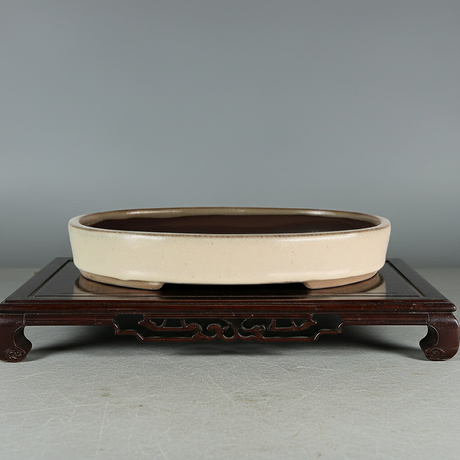 Yorkshire Bonsai Glazed Bonsai Pot Oval Cream - 26cm