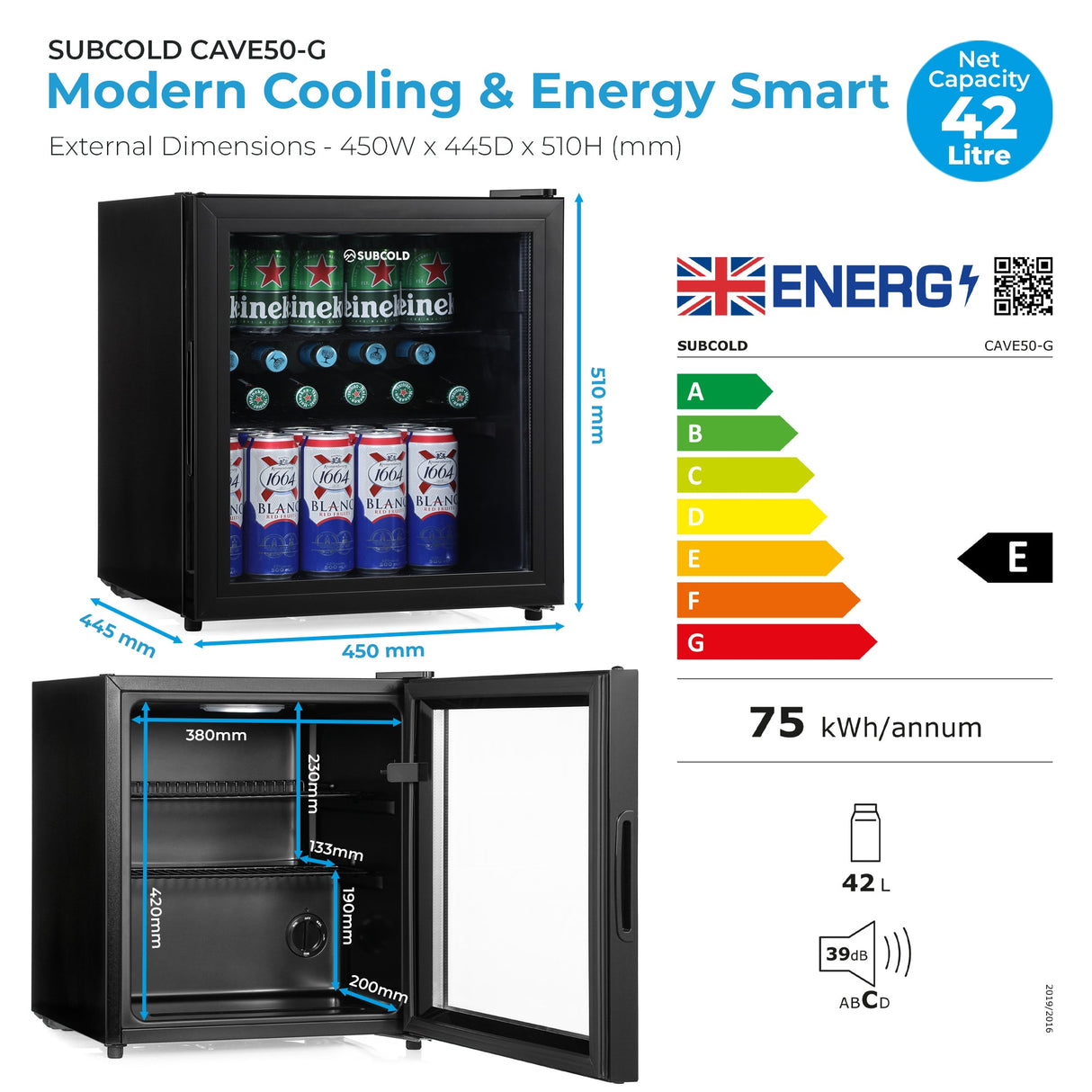 Subcold Cave50 Glass Door Beer Fridge | 42L