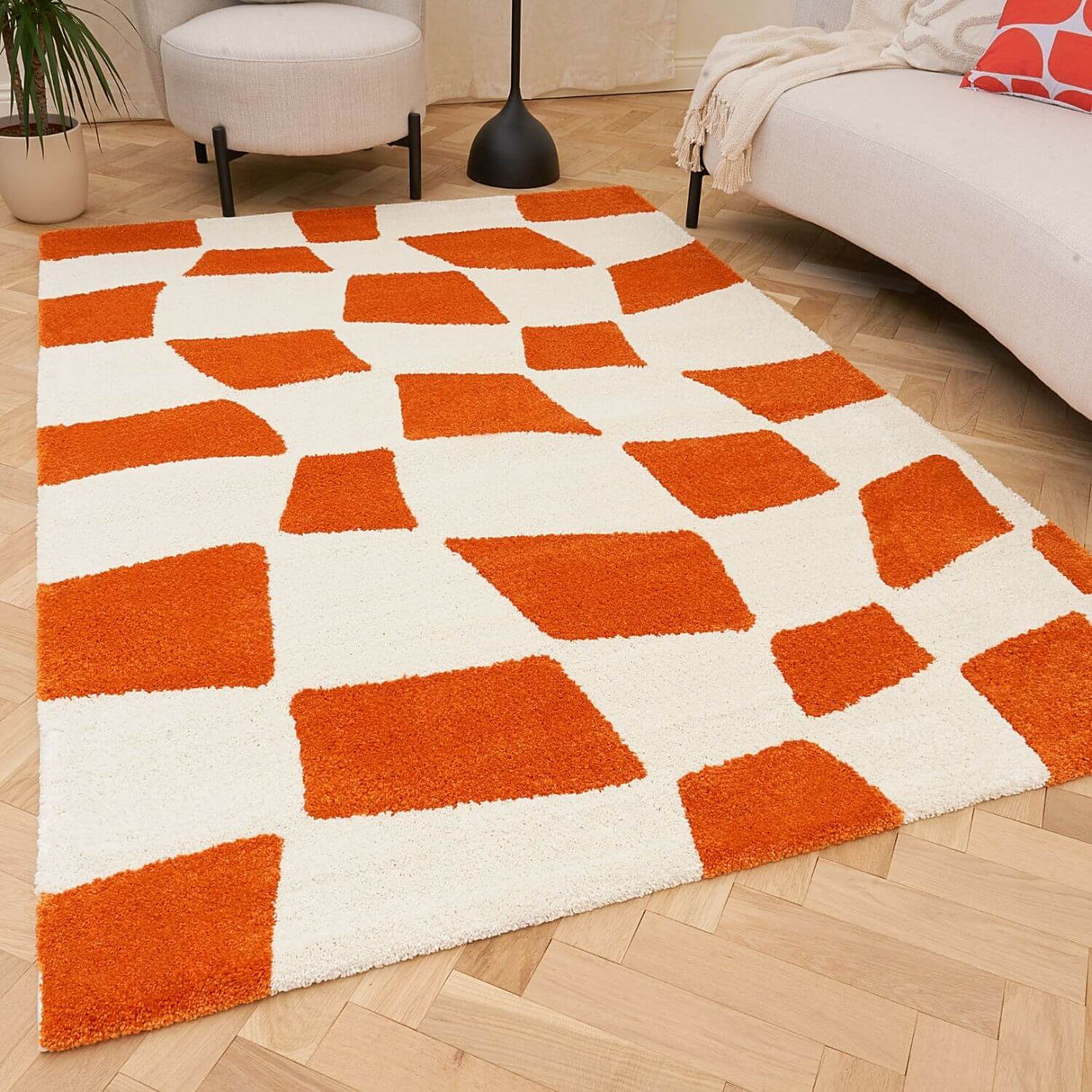 The Rugs Joli Checkered Orange White Rug
