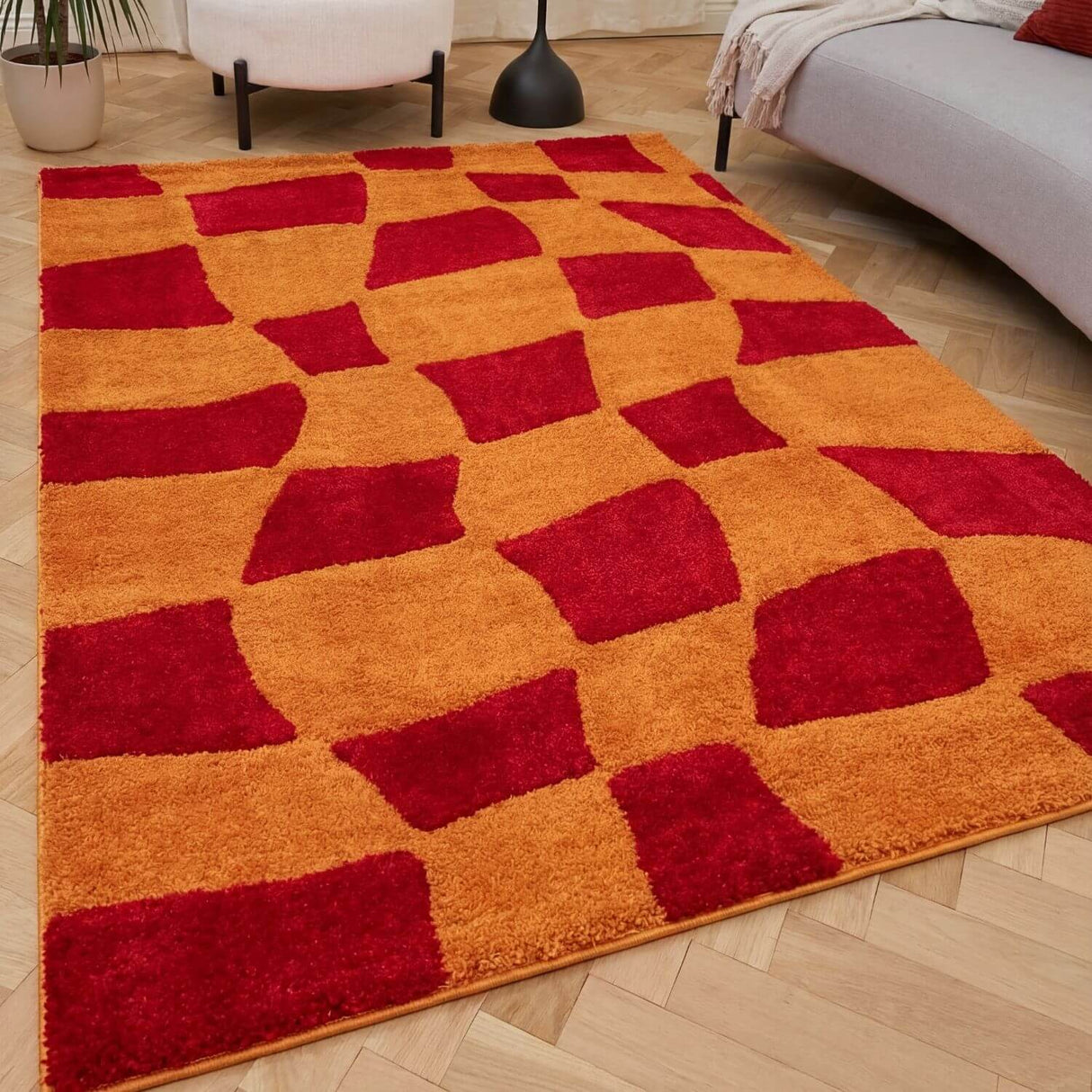 The Rugs Joli Checkered Red Orange Rug
