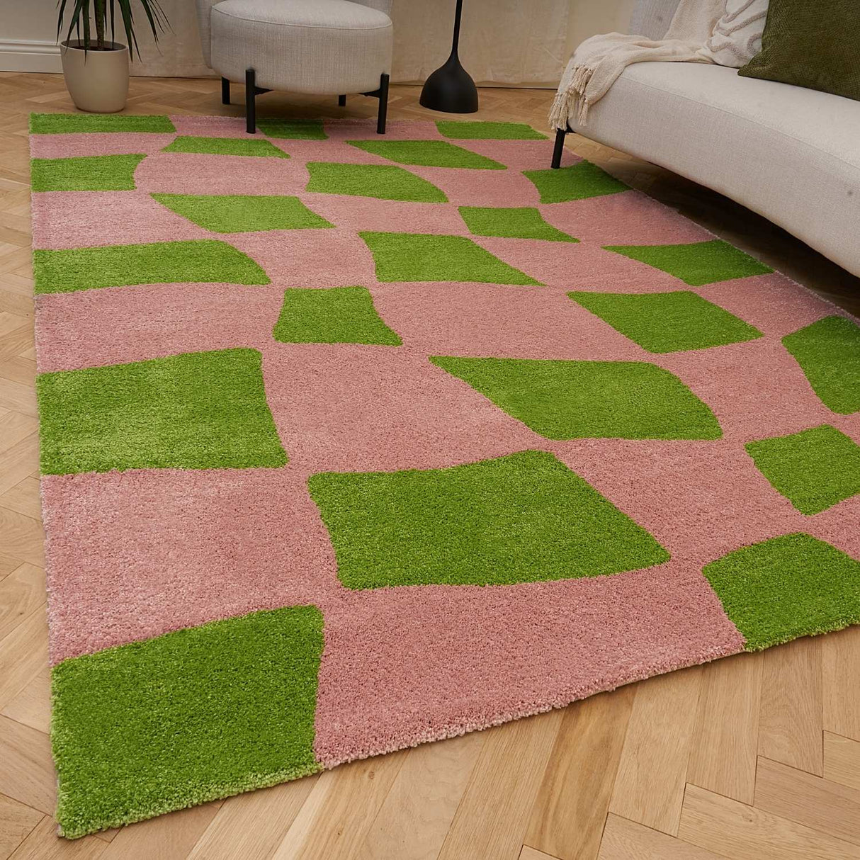 The Rugs Joli Checkered Green Pink Rug