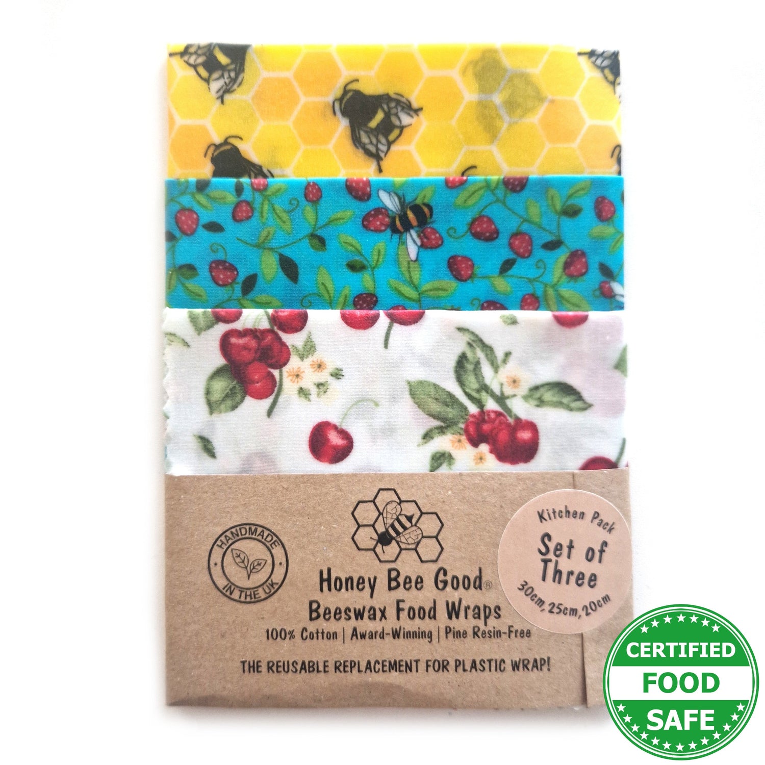 Honey Bee Good Bees & Cherries Beeswax Wraps - Set of 3