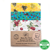 Honey Bee Good Bees & Cherries Beeswax Wraps - Set of 3