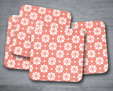 Shadowbright Coral and White Geometric Tiles Design Coasters, Table Decor Drinks Mat